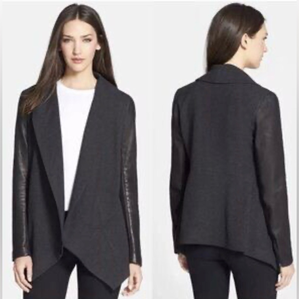 THEORY Naomo Classic black jersey /leather combo draped jacket size small